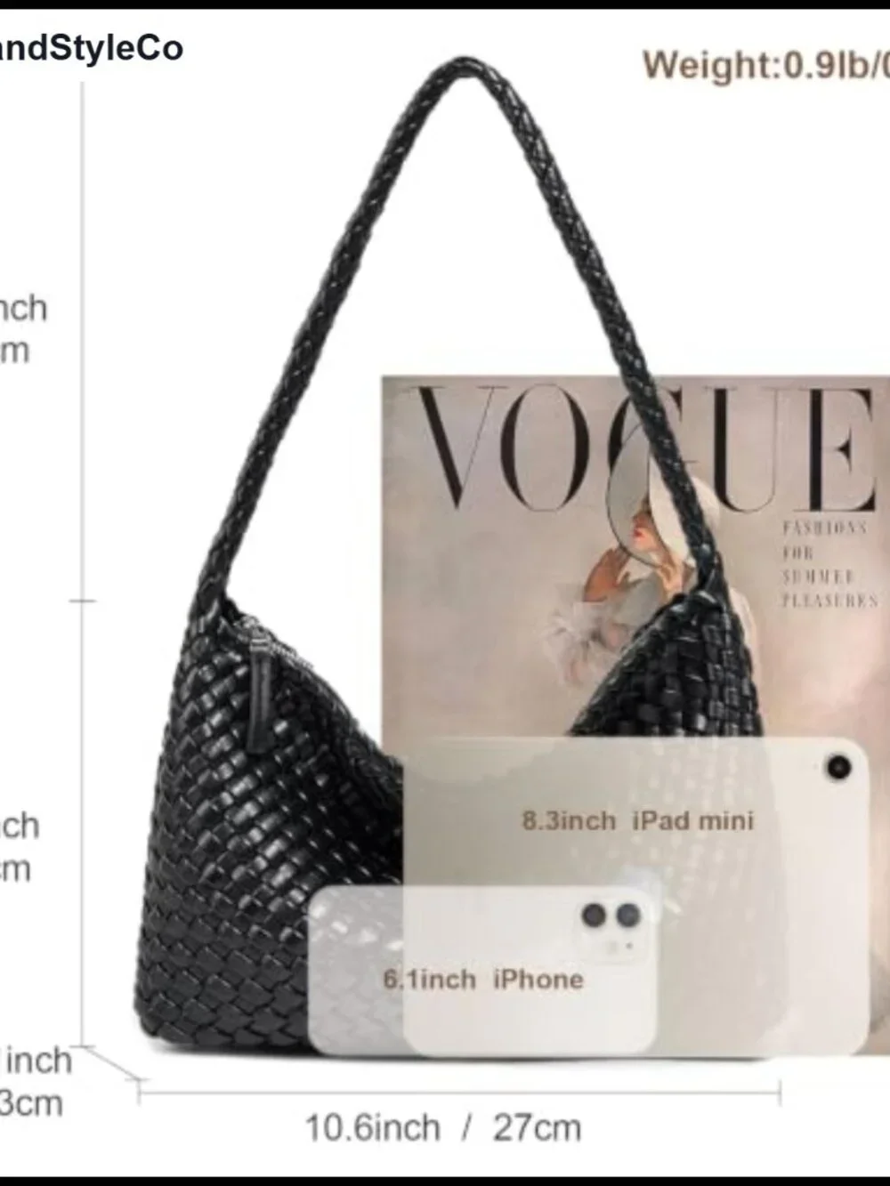 Small Woven Hobo Shoulder Bag Handmade Faux Leather Zip Closure